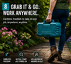 Standby mini chainsaw hard case carried down a garden path, cordless with no pull start