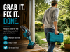 Standby mini chainsaw and hard case ready by the shed for quick home cleanups